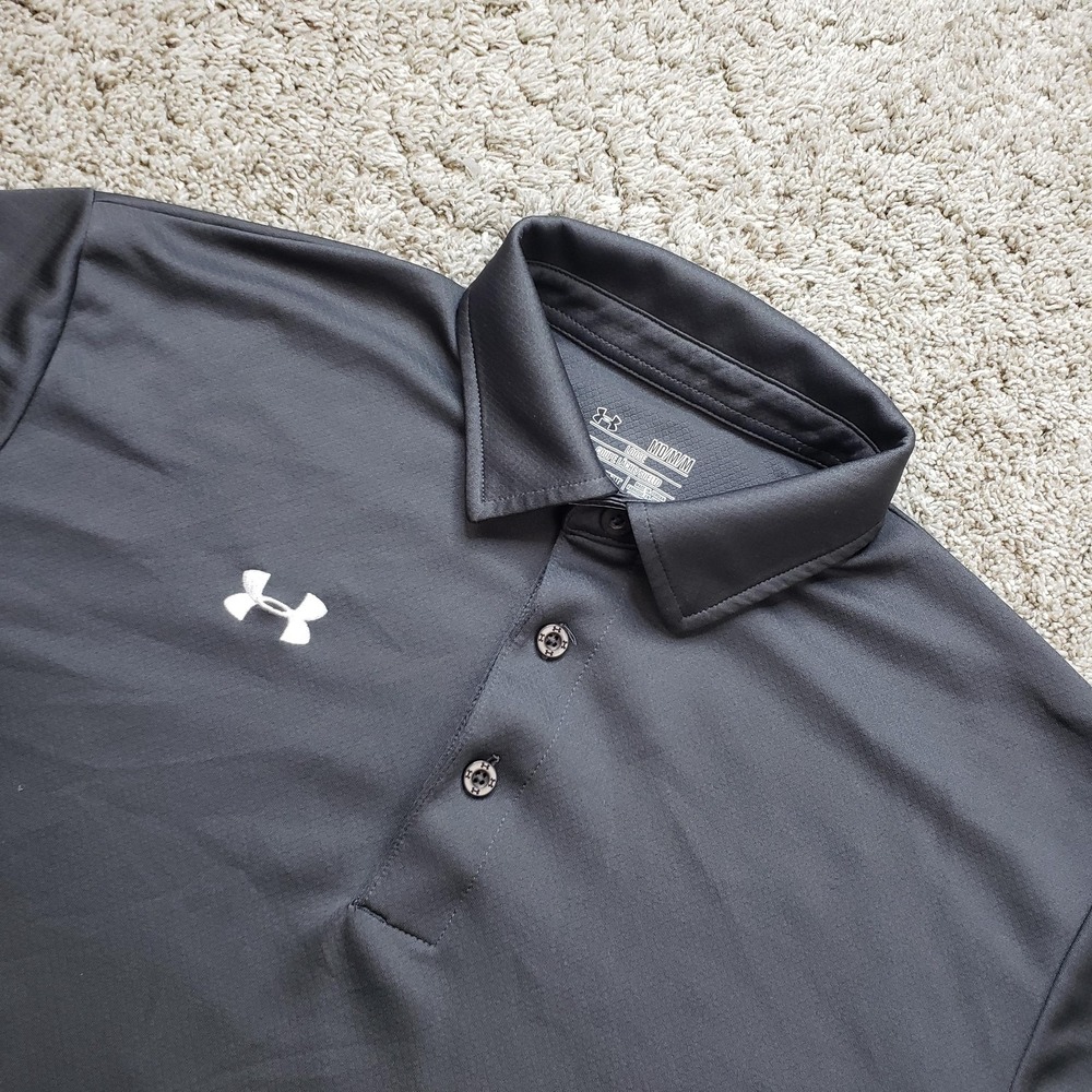 Under Armour Polo Shirt Mens Medium Gray HeatGear‎ Loose Short Sleeve Golfing